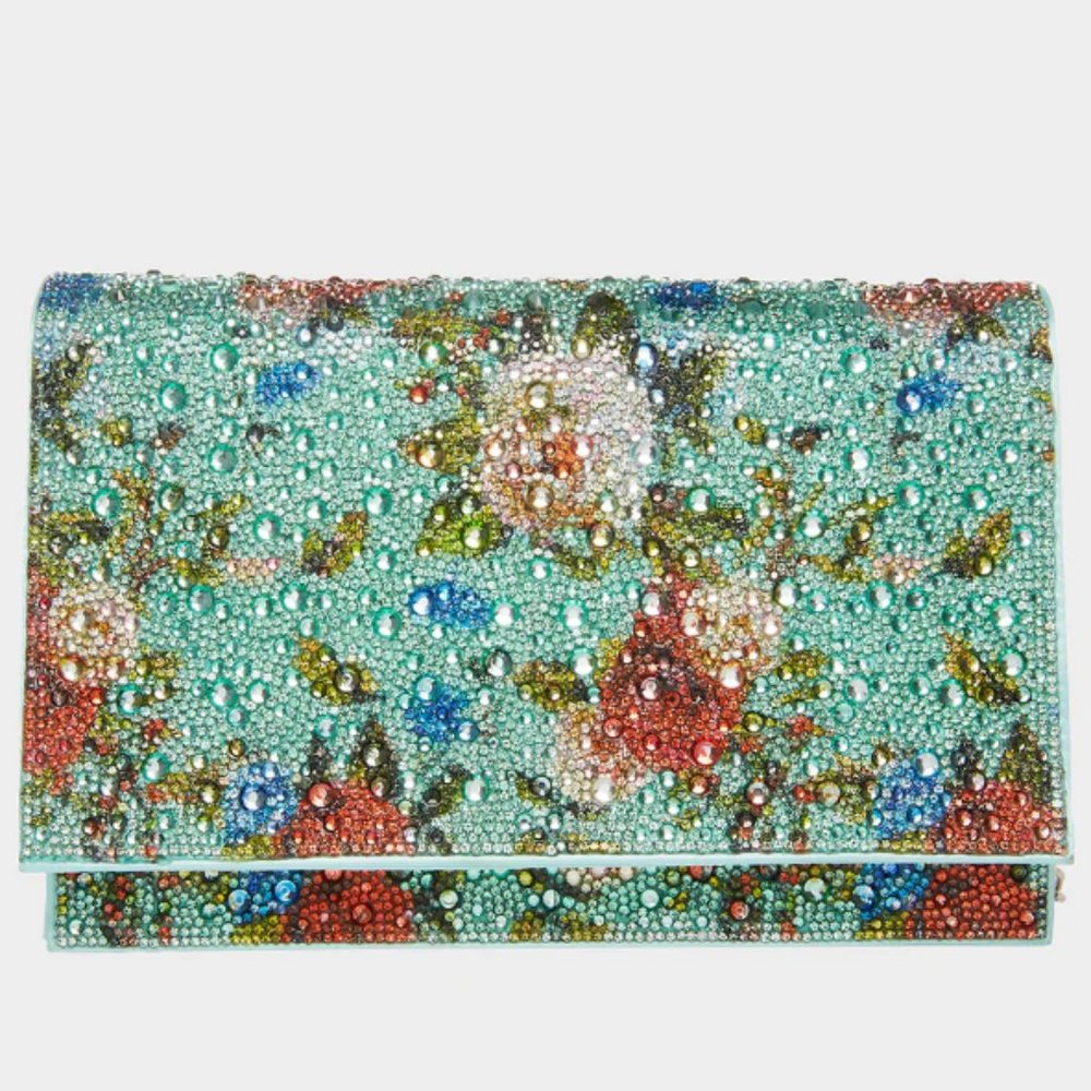 BRAND NEW BETSEY JOHNSON FLORAL RHINESTONE FLAP BAG MINT GREEN